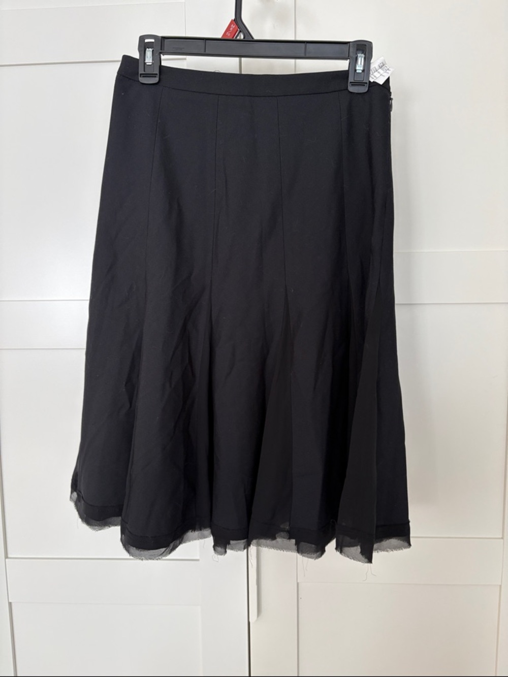 Zara Black A-Line Midi Skirt with Raw Hem